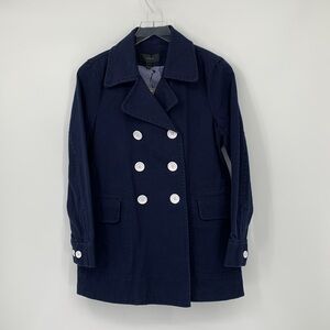 J Crew Peacoat navy blue cotton twill double breasted white coat jacket new 2